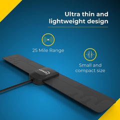 High-Performance 25 Mile Range Mini TV Antenna for Smart TV - Digital Indoor HDTV Antenna - UHF/VHF 1080P Channels - Lightweight Design - 6.5ft Coaxial Cable Included