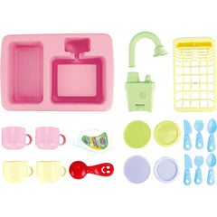 IQ Toys Pretend Play Kitchen Sink with Running Water - Kids' Mini Play Kitchen Set, 18-Piece Toy Sink with Real Water Flow and Cooking Accessories