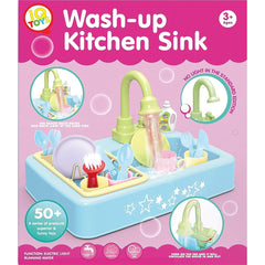 IQ Toys Pretend Play Kitchen Sink with Running Water - Kids' Mini Play Kitchen Set, 18-Piece Toy Sink with Real Water Flow and Cooking Accessories