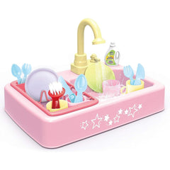 IQ Toys Pretend Play Kitchen Sink with Running Water - Kids' Mini Play Kitchen Set, 18-Piece Toy Sink with Real Water Flow and Cooking Accessories