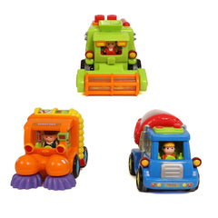 IQ Toys Push & Play Vehicles for Toddlers - 3-Pack Friction Powered City Construction Playset