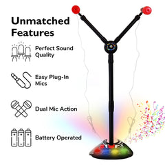 Kids Double Karaoke Mic with Music, Sing-Along, and Disco Lights - Compatible with iPods, Smartphones & MP3 Players