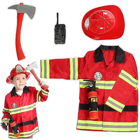 Kids Firefighter Costume Set for Imaginative Play and Birthday Parties - Authentic Fireman Dress Up Kit with Accessories