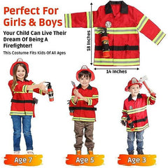 Kids Firefighter Costume Set for Imaginative Play and Birthday Parties - Authentic Fireman Dress Up Kit with Accessories