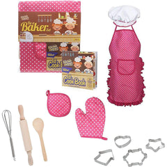 Kids Pink Chef Costume Set for Pretend Play & Learning, Complete Cooking Kit for Toddler Dress Up, Includes Apron, Hat, Utensils, Cookbook - Ages 3-5