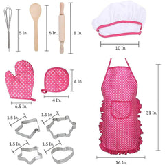 Kids Pink Chef Costume Set for Pretend Play & Learning, Complete Cooking Kit for Toddler Dress Up, Includes Apron, Hat, Utensils, Cookbook - Ages 3-5