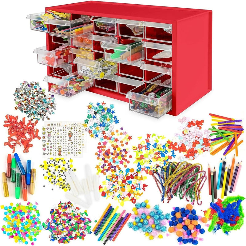 Kraftic Arts & Crafts Supplies Center for Kids Craft Kit - Complete with 20 Drawers of Creative Materials for Toddlers