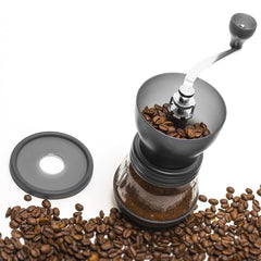 Manual Coffee Bean Grinder - Supreme Ceramic Mill, Stainless Steel Handle, Adjustable Grinding, and Detachable Glass Container with Airtight Cover