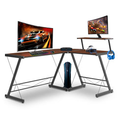 Modern L-Shaped Gaming Desk with Monitor Shelf - Perfect for Small Spaces