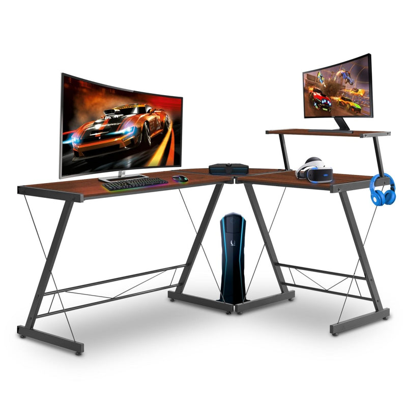 Modern L-Shaped Gaming Desk with Monitor Shelf - Perfect for Small Spaces