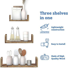 Modern Wooden Wall Shelves for Stylish Home Organization - Set of 3