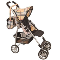 Mommy & Me Doll Stroller Swiveling Wheels with Free Carriage Bag 9351A Beige Plaid