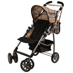 Mommy & Me Doll Stroller Swiveling Wheels with Free Carriage Bag 9351A Beige Plaid