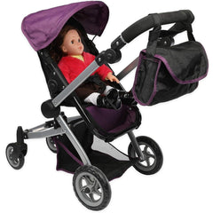 Mommy & Me Foldable Doll Stroller with Swiveling Wheels and Adjustable Handle - Purple Black