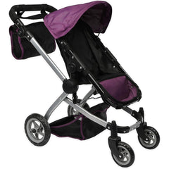 Mommy & Me Foldable Doll Stroller with Swiveling Wheels and Adjustable Handle - Purple Black