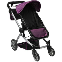 Mommy & Me Foldable Doll Stroller with Swiveling Wheels and Adjustable Handle - Purple Black