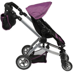 Mommy & Me Foldable Doll Stroller with Swiveling Wheels and Adjustable Handle - Purple Black