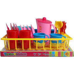 Mommy & Me My First Play Dishes with Drainer - 28 Piece Set | Pretend Play Kitchen Toy