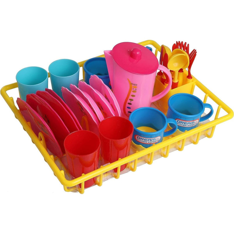 Mommy & Me My First Play Dishes with Drainer - 28 Piece Set | Pretend Play Kitchen Toy