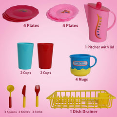 Mommy & Me My First Play Dishes with Drainer - 28 Piece Set | Pretend Play Kitchen Toy