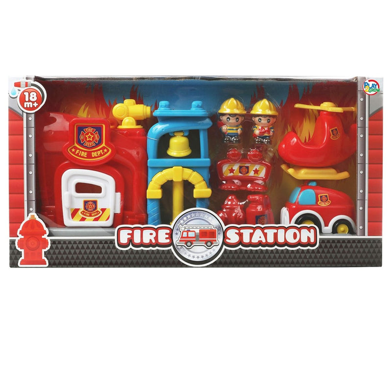 Play 2 Grow Fire Station Playset for Kids - Complete 8-Piece Firehouse Rescue Kit