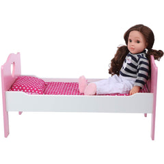 Premium 18 Inch Doll Bed with Bedding Set - Fits American Girl Dolls