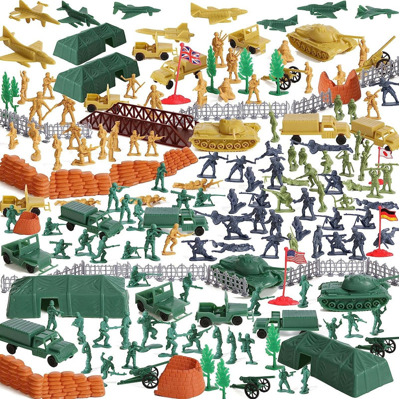 Premium 300-Piece Military Base Playset for Imaginative Adventures - Includes 200 Soldiers and 100 Army Accessories - Organizing Container Included