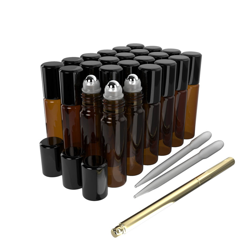 Premium Amber Essential Oil Roller Bottles - Pack of 24, 10ml each - Perfect for Aromatherapy and DIY Blends