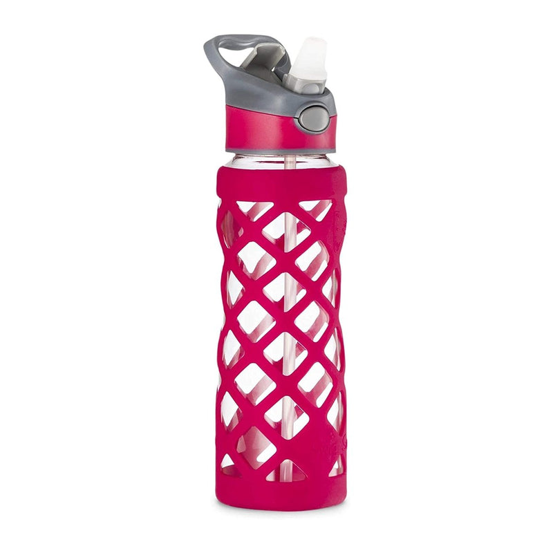 Premium Leakproof Wide Mouth Glass Water Bottle with Interchangeable Caps, 25 oz - Pink