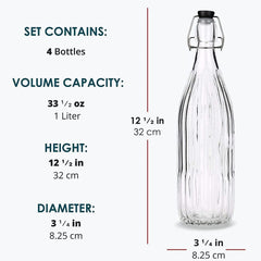 Premium Linear Design Brewing Bottles - 1 Liter, Swing Top Lid, 6 Pack