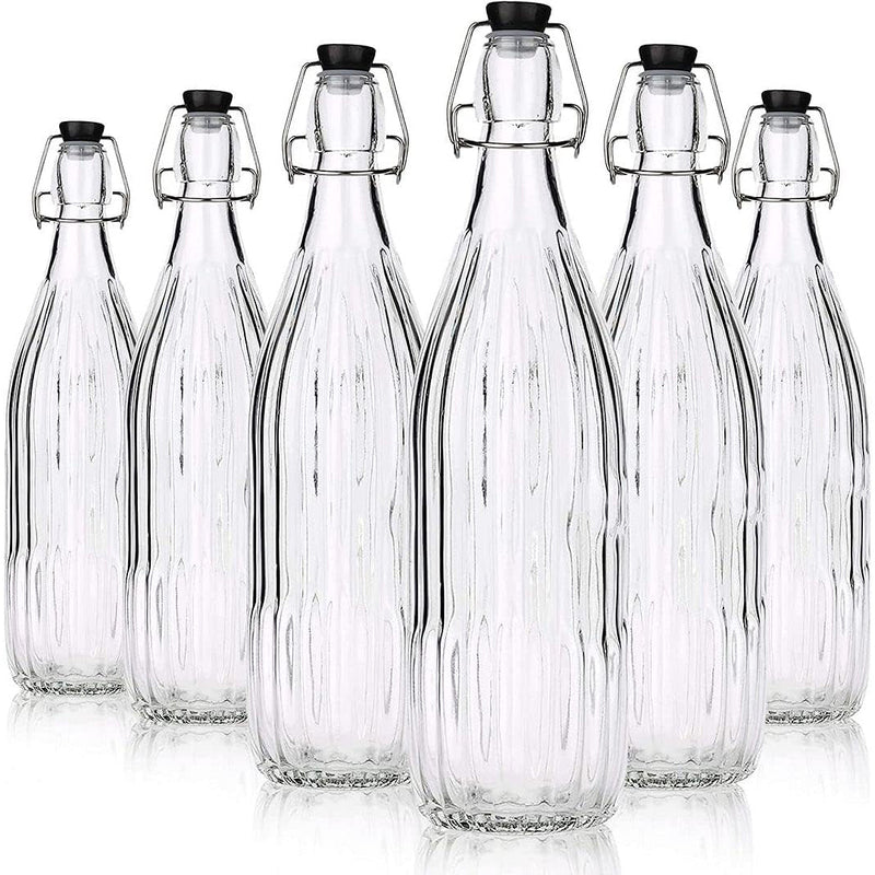 Premium Linear Design Brewing Bottles - 1 Liter, Swing Top Lid, 6 Pack