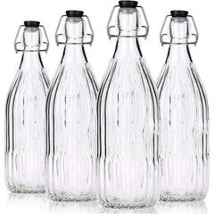 Premium Linear Design Brewing Bottles - 1 Liter, Swing Top Lid, 6 Pack