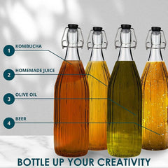 Premium Linear Design Brewing Bottles - 1 Liter, Swing Top Lid, 6 Pack