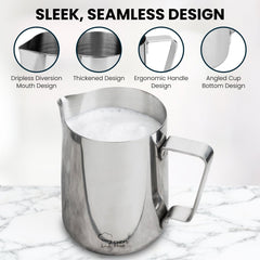 Premium Stainless Steel Milk Frothing Pitcher - 20 oz (600 ml) - Ideal for Espresso, Latte Art, and More - Chef's Star