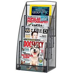 Premium Steel Mesh Magazine Rack - 4 Pocket Wall-Mounted Organizer for Magazines, Newspapers, and Documents (2 Pack, Black)