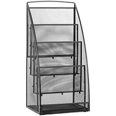 Premium Steel Mesh Magazine Rack - 4 Pocket Wall-Mounted Organizer for Magazines, Newspapers, and Documents (2 Pack, Black)