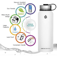 Premium Vacuum Insulated Stainless Steel Water Bottle - 18oz Wide Mouth, Leakproof Lid, Hot & Cold Beverages