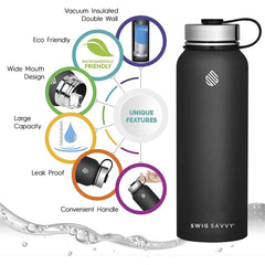 Premium Vacuum Insulated Stainless Steel Water Bottle - 18oz Wide Mouth, Leakproof Lid, Hot & Cold Beverages