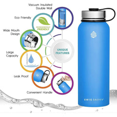 Premium Vacuum Insulated Stainless Steel Water Bottle - 18oz Wide Mouth, Leakproof Lid, Hot & Cold Beverages