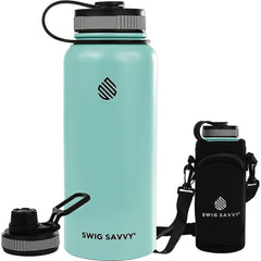 Premium Vacuum Insulated Stainless Steel Water Bottle - 32oz - Includes 2 Leak-Proof Lids and Protective Sleeve