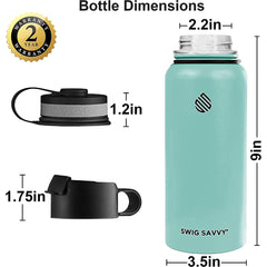 Premium Vacuum Insulated Stainless Steel Water Bottle - 32oz - Includes 2 Leak-Proof Lids and Protective Sleeve