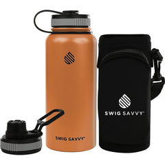 Premium Vacuum Insulated Stainless Steel Water Bottle - 32oz - Includes 2 Leak-Proof Lids and Protective Sleeve