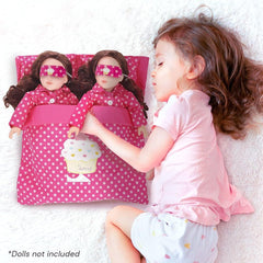 Reversible Twin Doll Sleeping Bag with Attached Pillows - Double Bedding Set for 18" Girl Dolls