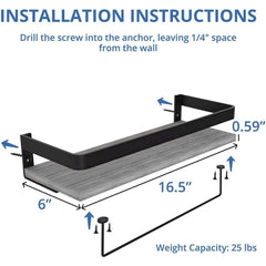 Rustic Wood Floating Shelf with Towel Rack - Perfect for Kitchen and Bathroom