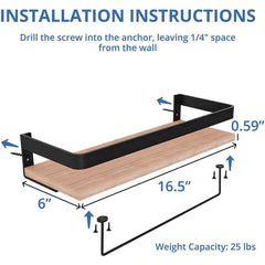 Rustic Wood Floating Shelf with Towel Rack - Perfect for Kitchen and Bathroom