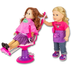 Salon Chair for 18 Inch Dolls - Fully Assembled with Apron, Cape, and 7 Hair Cutting Accessories