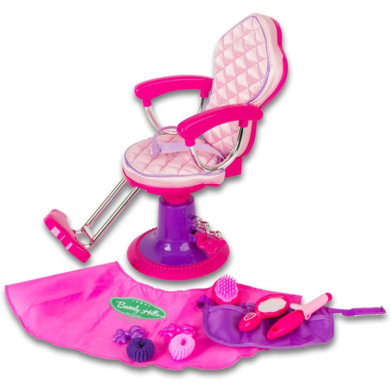 Salon Chair for 18 Inch Dolls - Fully Assembled with Apron, Cape, and 7 Hair Cutting Accessories