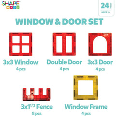 Shapemags 24-Piece Magnet Building Tiles Set with Windows and Doors - Enhance Creativity and Learning with Magnetic Blocks