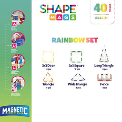 Shapemags 40-Piece Rainbow Magnetic Building Tiles Set - Enhance Creativity and Learning Through Play