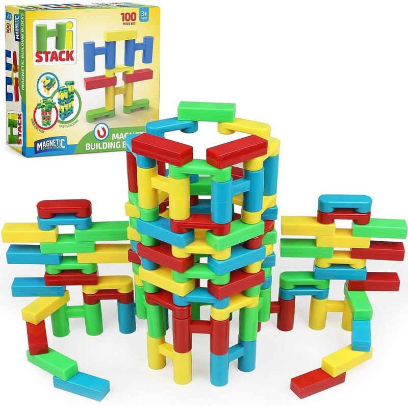 Shapemags Magnetic Blocks Building Tiles for Kids - 100 Piece Set with H Blocks, Chains, and Rectangles